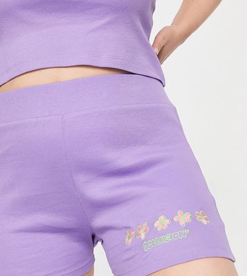 COLLUSION Plus daisy embroidered booty short in lilac-Purple
