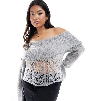 COLLUSION Plus knitted bardot sweater in gray - part of a set