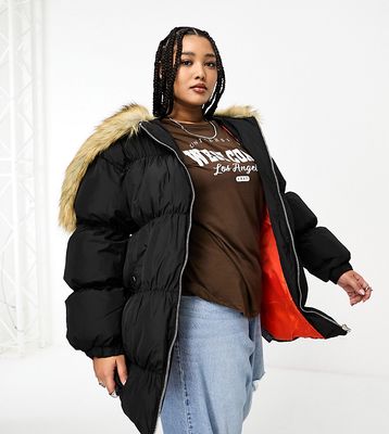 COLLUSION Plus oversized parka jacket with faux fur hood in black