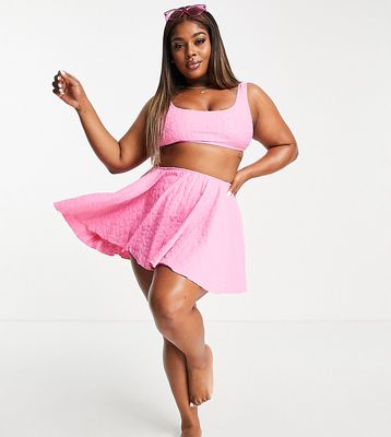 COLLUSION Plus swim skirt in printed terrycloth in pink