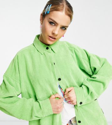 COLLUSION polyester oversized shirt in green cord - MGREEN