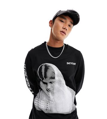 COLLUSION Printed sweat with face graphic in black