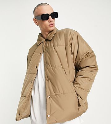 COLLUSION puffer jacket with collar in taupe-Brown