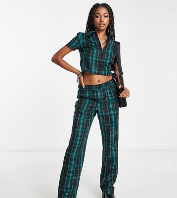 COLLUSION pull on tailored check pants in dark green - part of a set
