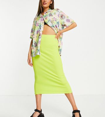 COLLUSION ribbed midi skirt in lime-Green