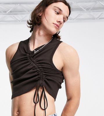 COLLUSION ribbed tank top with ruched detail in brown