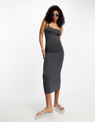 COLLUSION ring detail cami maxi dress in charcoal-Gray