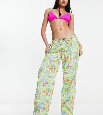 COLLUSION scribble floral beach pants in multi