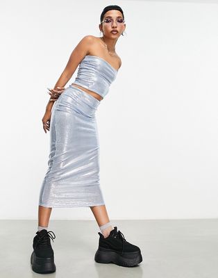 COLLUSION sequin maxi skirt in blue - part of a set