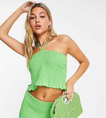 COLLUSION shirred halterneck top in green -set