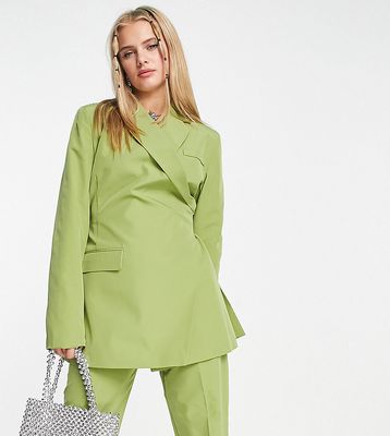 COLLUSION slim blazer with wrap detail in lime green - part of a set-Black