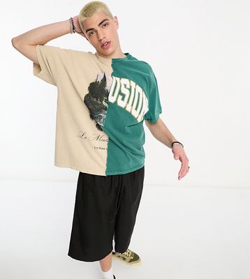 COLLUSION spliced varsity t-shirt in ecru and washed green