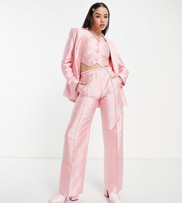 COLLUSION straight leg pants in pink with faux pearl belt - part of a set