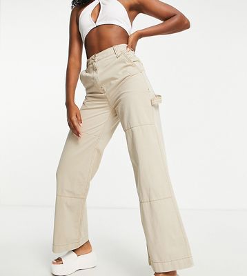 COLLUSION straight leg utility cargo pants in stone-Neutral