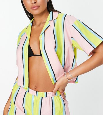 COLLUSION stripe cropped beach shirt in multi - part of a set
