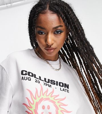 COLLUSION sun print waffle oversized T-shirt in white