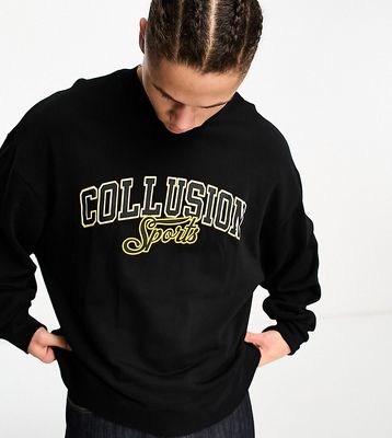 COLLUSION sweatshirt with varsity print in black