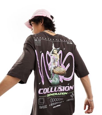 COLLUSION t-shirt with fairy print in brown