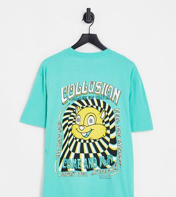 COLLUSION t-shirt with festival mushroom print in blue