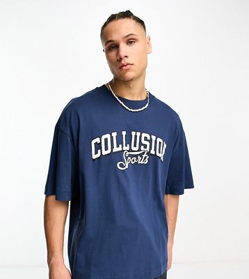 COLLUSION T-shirt with varsity print in blue-Navy