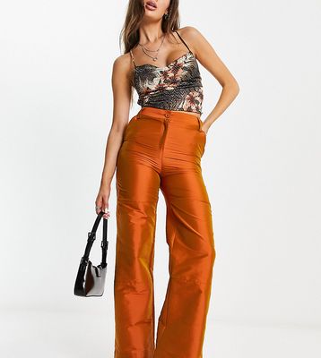 COLLUSION taffeta straight leg cargo pants in iridescent rust-Orange