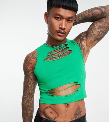 COLLUSION tank top with shredded detail in green