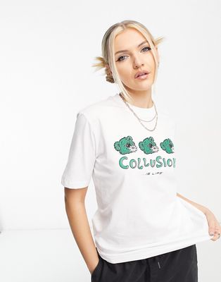 COLLUSION teddy print oversized t-shirt in white