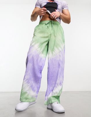COLLUSION tie dye festival beach linen look baggy pants in multi