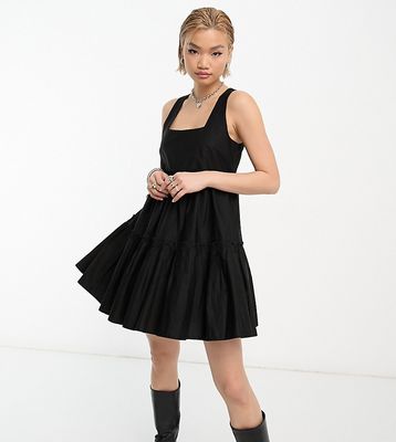 COLLUSION tiered volume mini dress in black