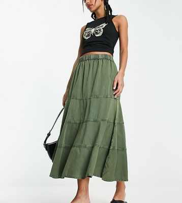 COLLUSION twill paneled maxi skirt in washed khaki-Green