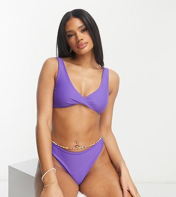 COLLUSION twist front bikini top in purple