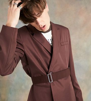 COLLUSION unisex asymetric belted blazer in brown - part of a set