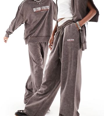 COLLUSION Unisex athletics varsity sweatpants in brown - part of a set