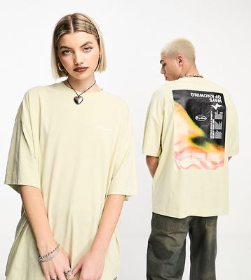 COLLUSION Unisex blurred large back print t-shirt in stone-Neutral