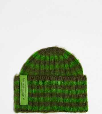 COLLUSION Unisex brushed beanie in green stripe