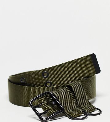 COLLUSION Unisex canvas double hole belt in khaki-Green