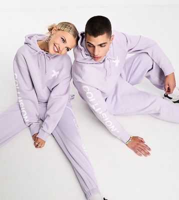 COLLUSION Unisex hoodie with logo in lilac - part of a set-Purple