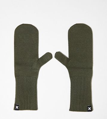 COLLUSION Unisex knitted mittens in khaki-Green