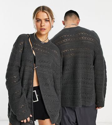 COLLUSION Unisex knitted split front jumper with hardwear details in charcoal grey-Neutral