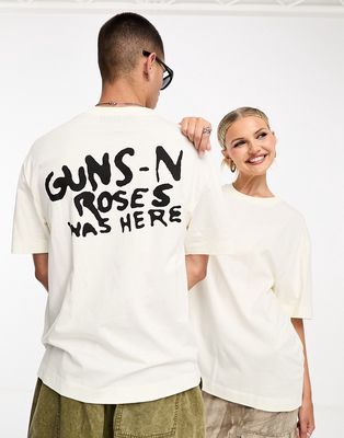 COLLUSION Unisex license Guns N Roses print t-shirt in beige-Neutral