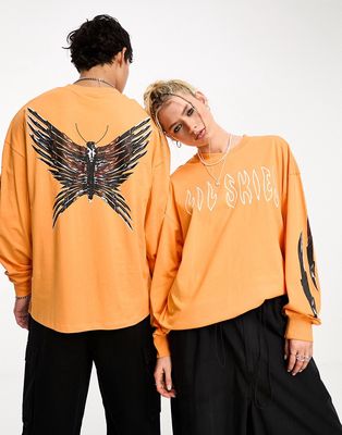 COLLUSION Unisex license t-shirt with Lil Skies print in orange