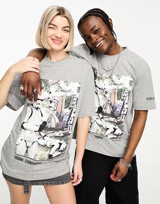 COLLUSION Unisex license t-shirt with Storm Trooper festival print in gray heather