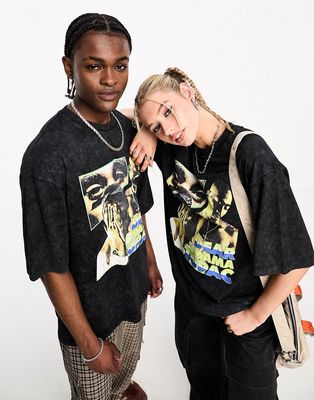 COLLUSION Unisex license t-shirt with Tupac print in washed black