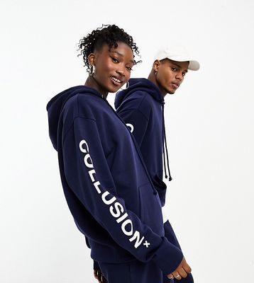 COLLUSION Unisex logo print hoodie in navy-Blue