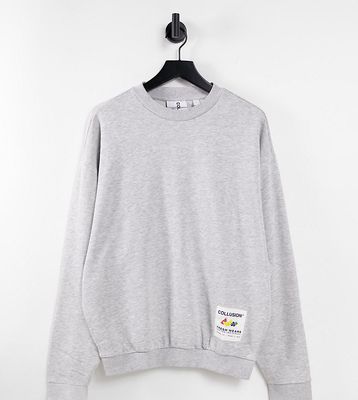 COLLUSION Unisex pulled in sweatshirt with patch in gray heather-Grey