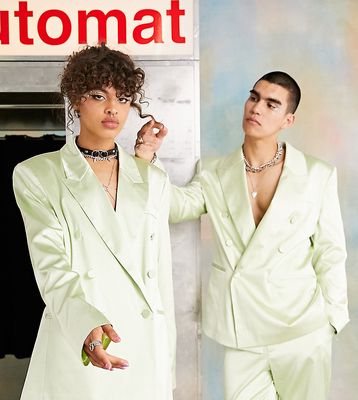 COLLUSION Unisex satin blazer in green - part of a set