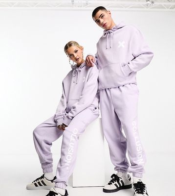 COLLUSION Unisex sweatpants with logo in lilac - part of a set-Purple