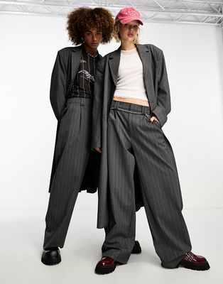 COLLUSION UNISEX tailored pants in gray pinstripe - part of a set