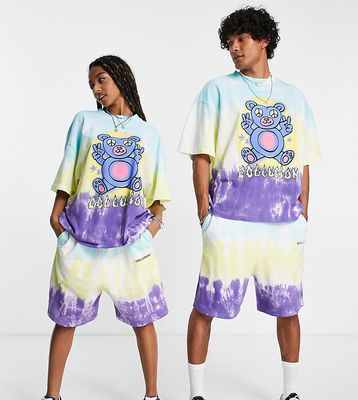 COLLUSION Unisex tie dye T-shirt with cute bear print - part of a set-Multi