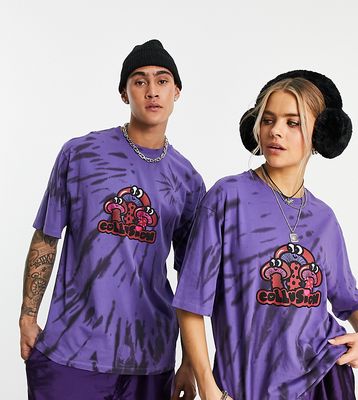 COLLUSION Unisex tie dye t-shirt with mushroom print in purple-Pink